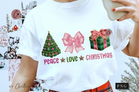 Faux Embroidery Peace Love Christmas PNG Review